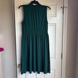 Modcloth Hunter Green Smocked Waist Sleeveless Mini Dress
